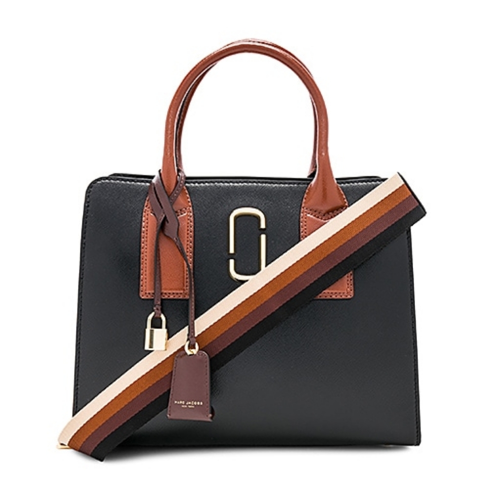 Marc Jacobs Big Shot Color Block Saffiano Leather Satchel Large Black